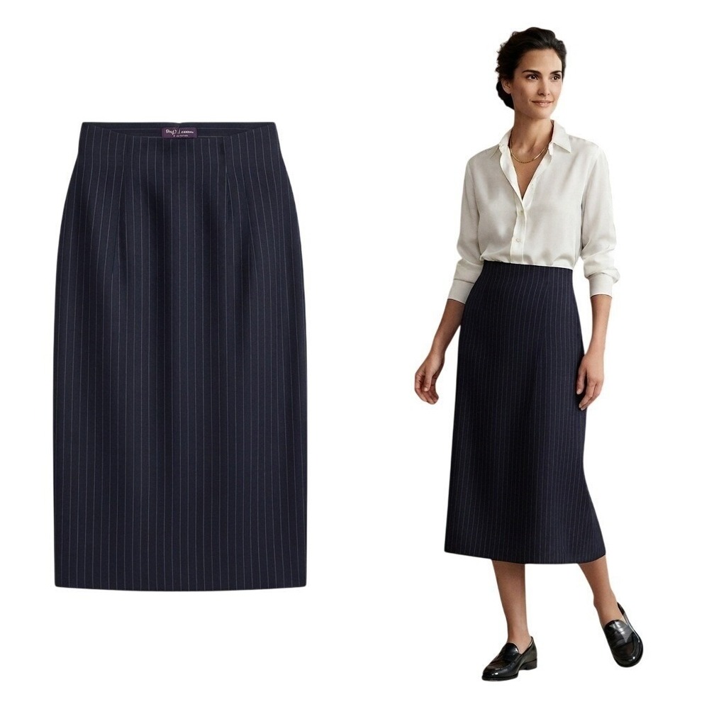Ralph Lauren‎ Collection Womens Black Pinstripe Wool Cashmere Midi Skirt 4 Nwot